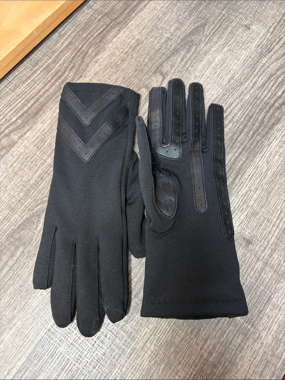 NWOT—Isotoner Women’s Black Gloves with Faux Leather Trim